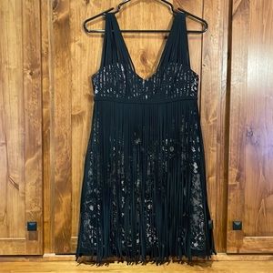 BCBG fringe and lace black/nude mini dress size 2